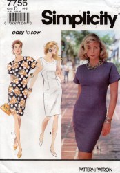 7756 SIMPLICITY EASY 1992 SLIM DRESS SLEEVES OR NOT PATTERN 16-20